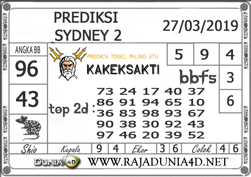 Prediksi Togel SYDNEY 2 DUNIA4D 27 MARET 2019