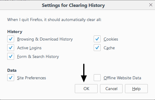 settings for clearing history