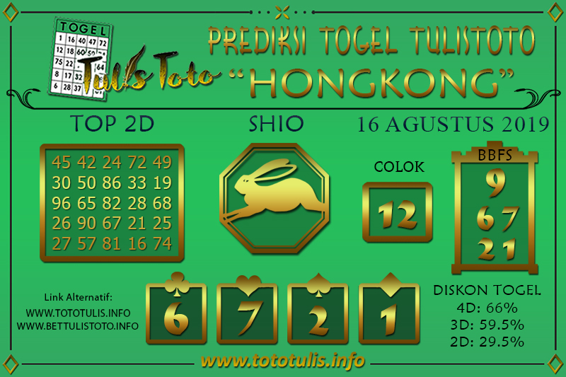 Prediksi Togel HONGKONG TULISTOTO 16 AGUSTUS 2019