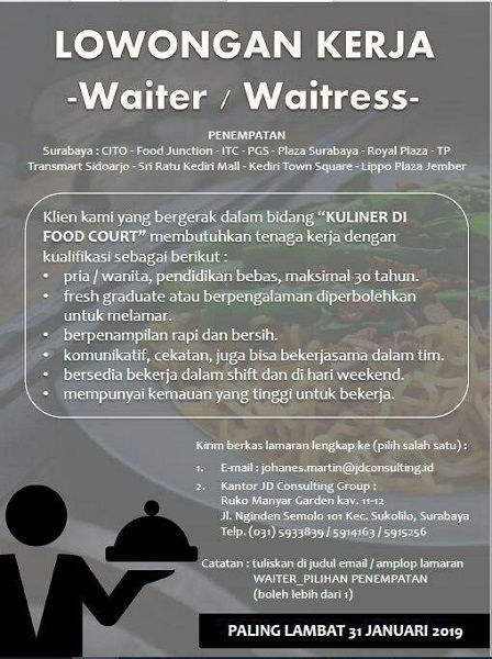 Lowongan Kerja Waiter Waitress Cito Food Junction Surabaya Januari 2019 Lokernetid