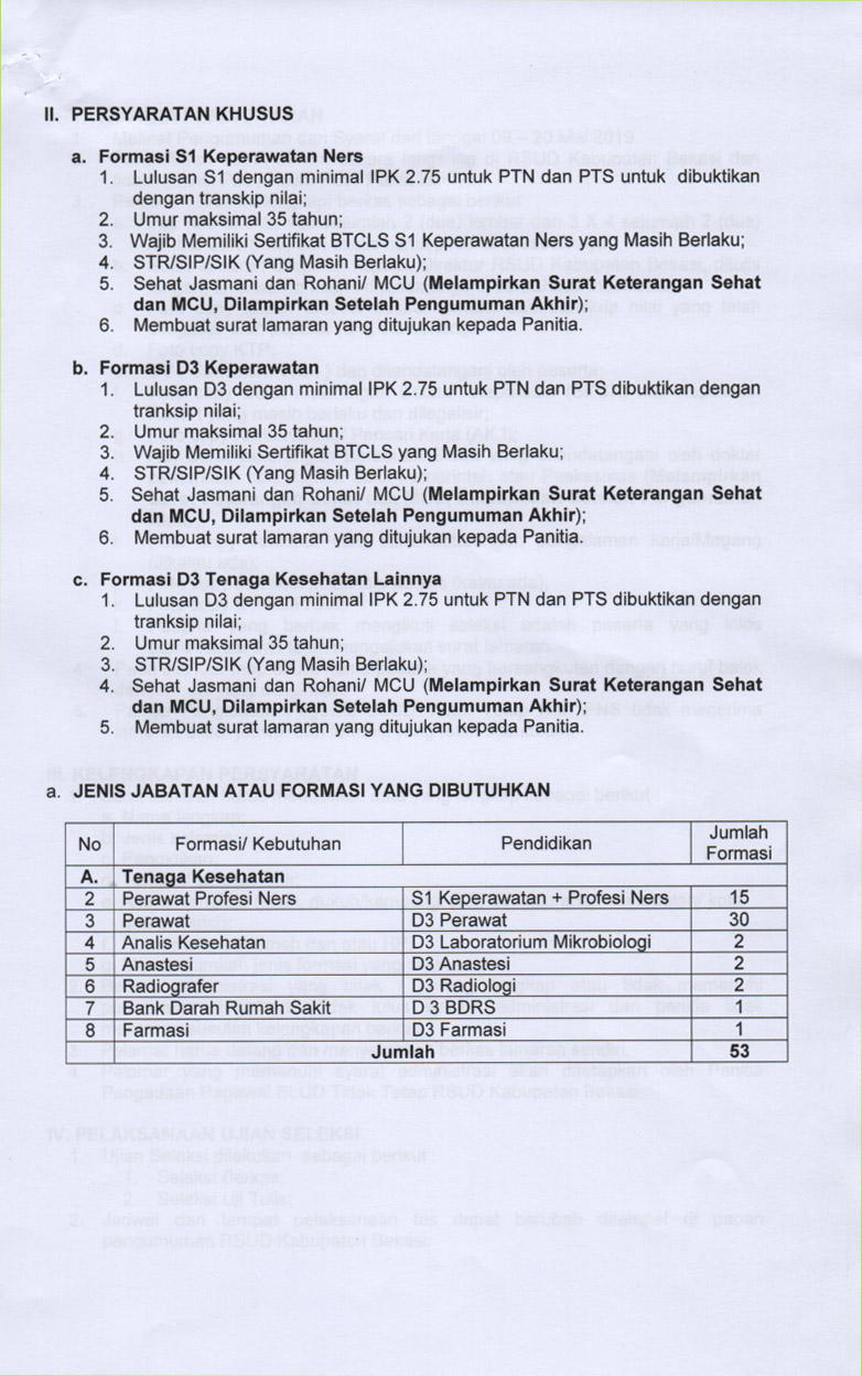 Lowongan Kerja Terbaru Rsud Kabupaten Bekasi Deadline 20 Mei