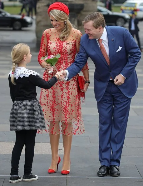 Queen Maxima wore Natan dress and Natan pumps. Governor of Rhineland-Palatinate Malu Dreyer with her Husband Klaus Jensen