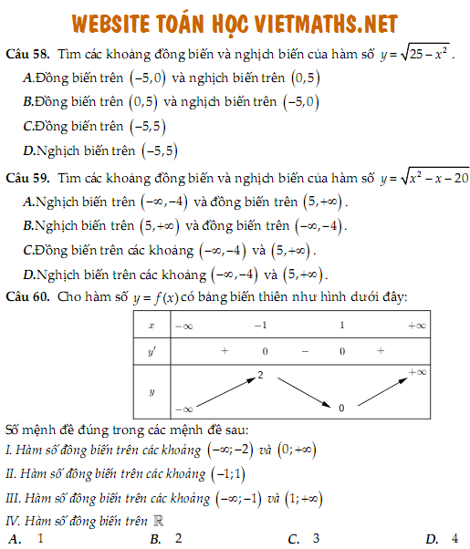 Trac nghiem ung dung dao ham khao sat va ve do thi ham so Nguyen Dai Duong