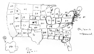 Hand=drawn map of the U.S.