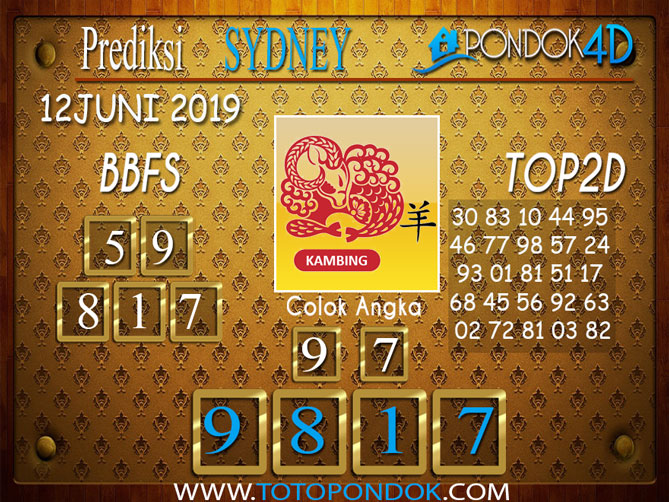 Prediksi Togel SYDNEY PONDOK4D 12 JUNI 2019
