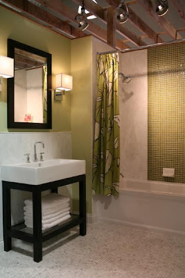 Square Bathroom Sinks on Love The Sconces In This One  And The Open Sink Console