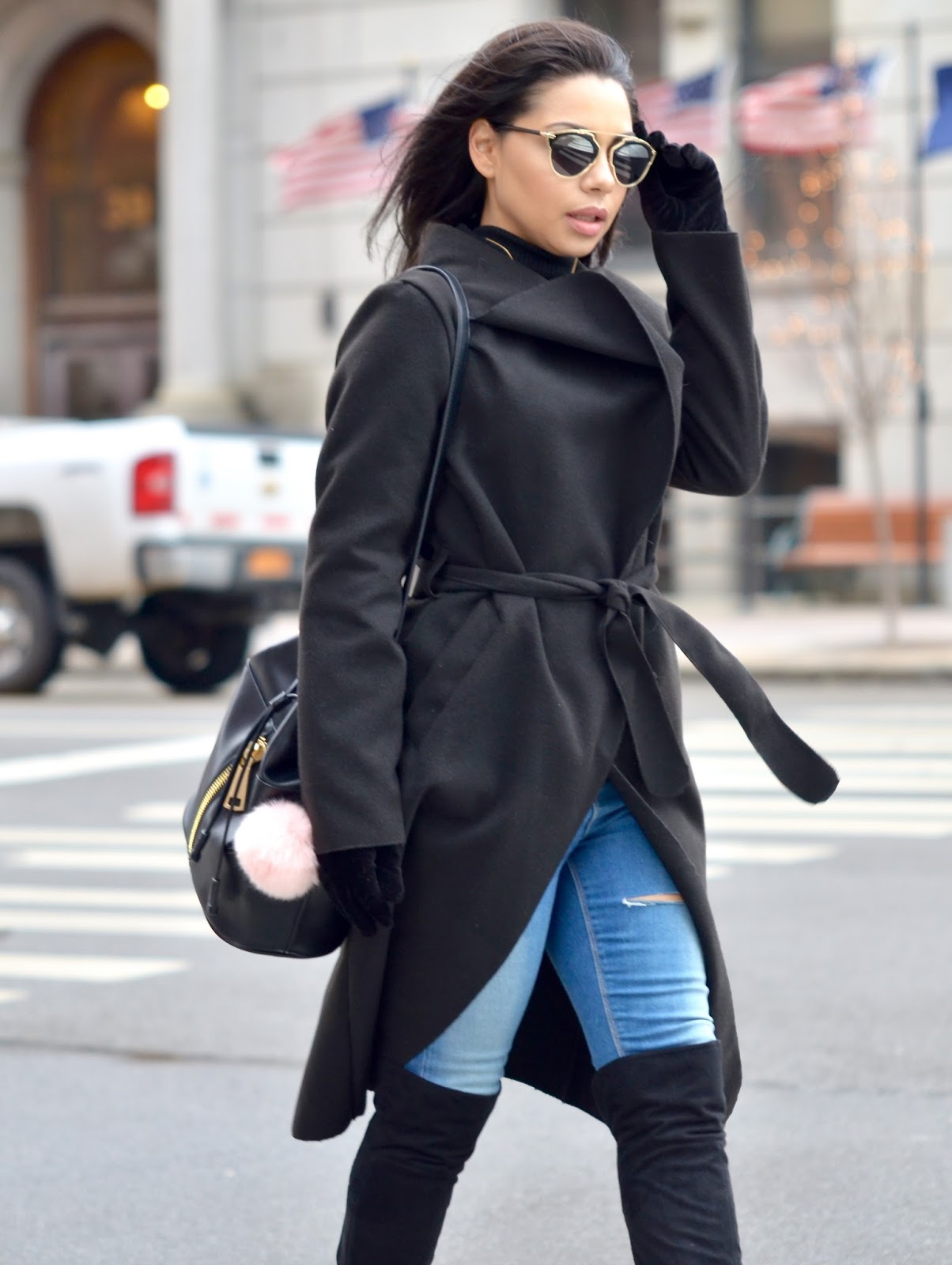 Classic All Black Winter Style: Waterfall Wrap Coat | The Style Brunch