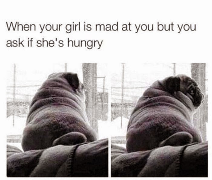 When your girl is mad at you but you ask if she's hungry