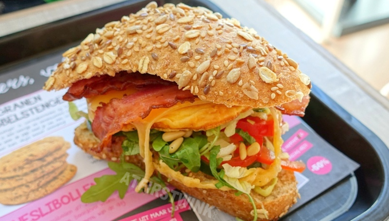 Lunch at Bakker Bart The Hague omelet bacon rocket sandwich pinenuts tomato triangular bread