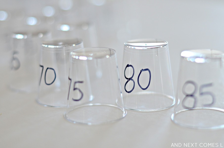DIY math cups for practicing skip counting and other elementary math concepts from And Next Comes L