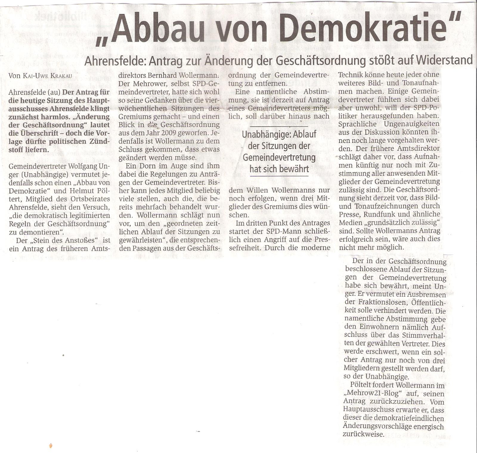 Artikel in der MOZ