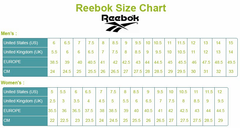 Reebok Shoe Size Chart
