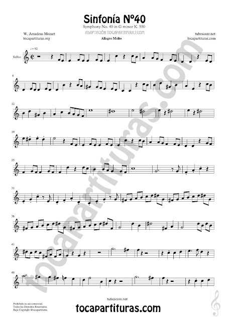 1 Symphony Nº 40 Easy Sheet Music for Solfeggio Music Score Ritmo y Entonacion PDF and MIDI here