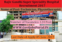 Rajiv Gandhi Super Speciality Hospital Recruitment 2017– 124 Technician, Physiotherapist