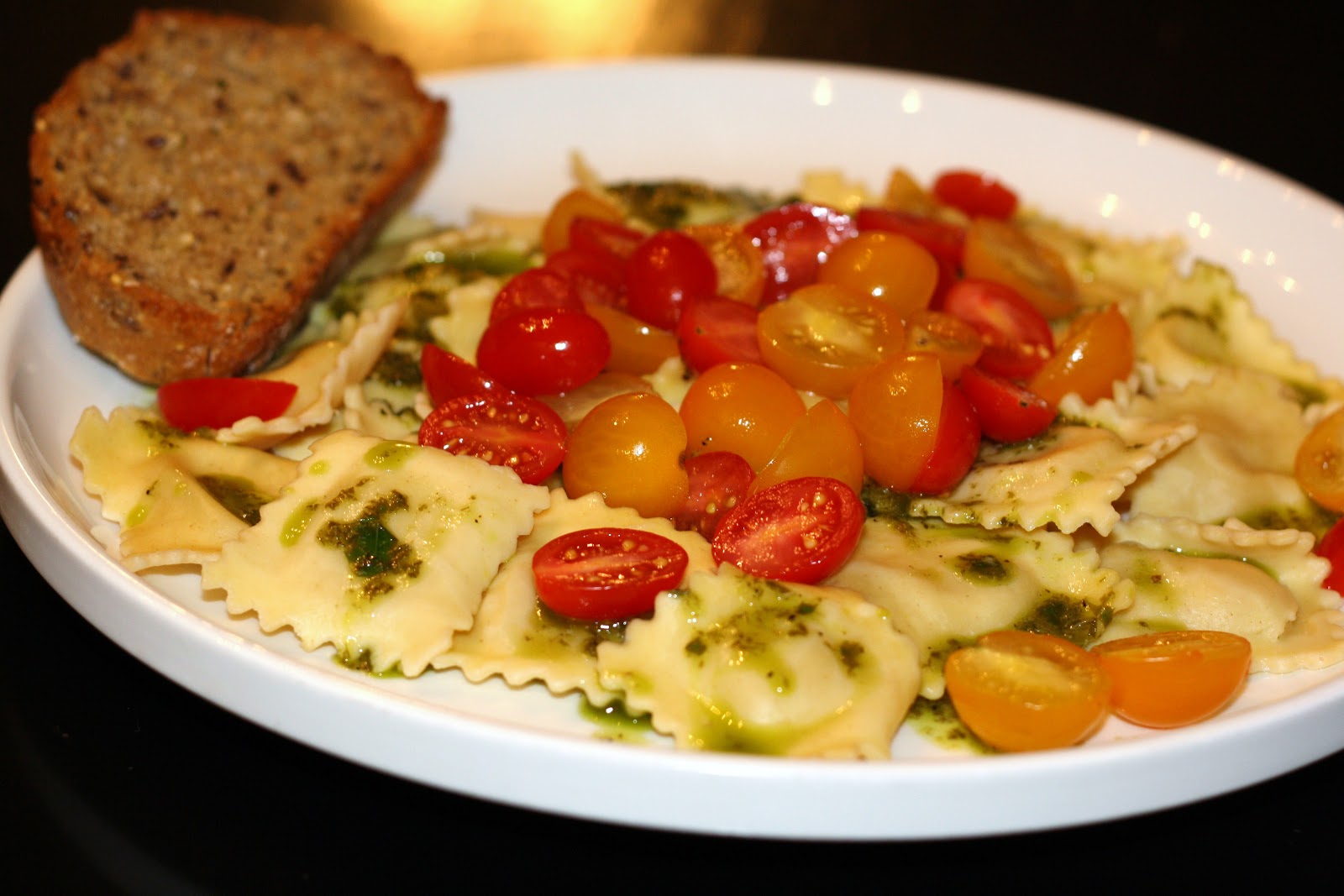 what's for dinner?: ravioli with tomatoes and basil dressing... 20 minutes