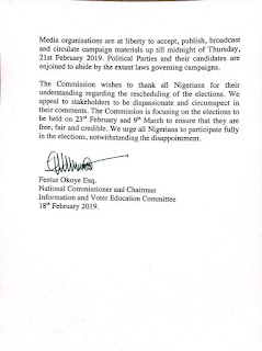 Sanarwa Yanzu-Yanzu INEC : Ta saki Takunkumi don cigaba yakin neman zabe.