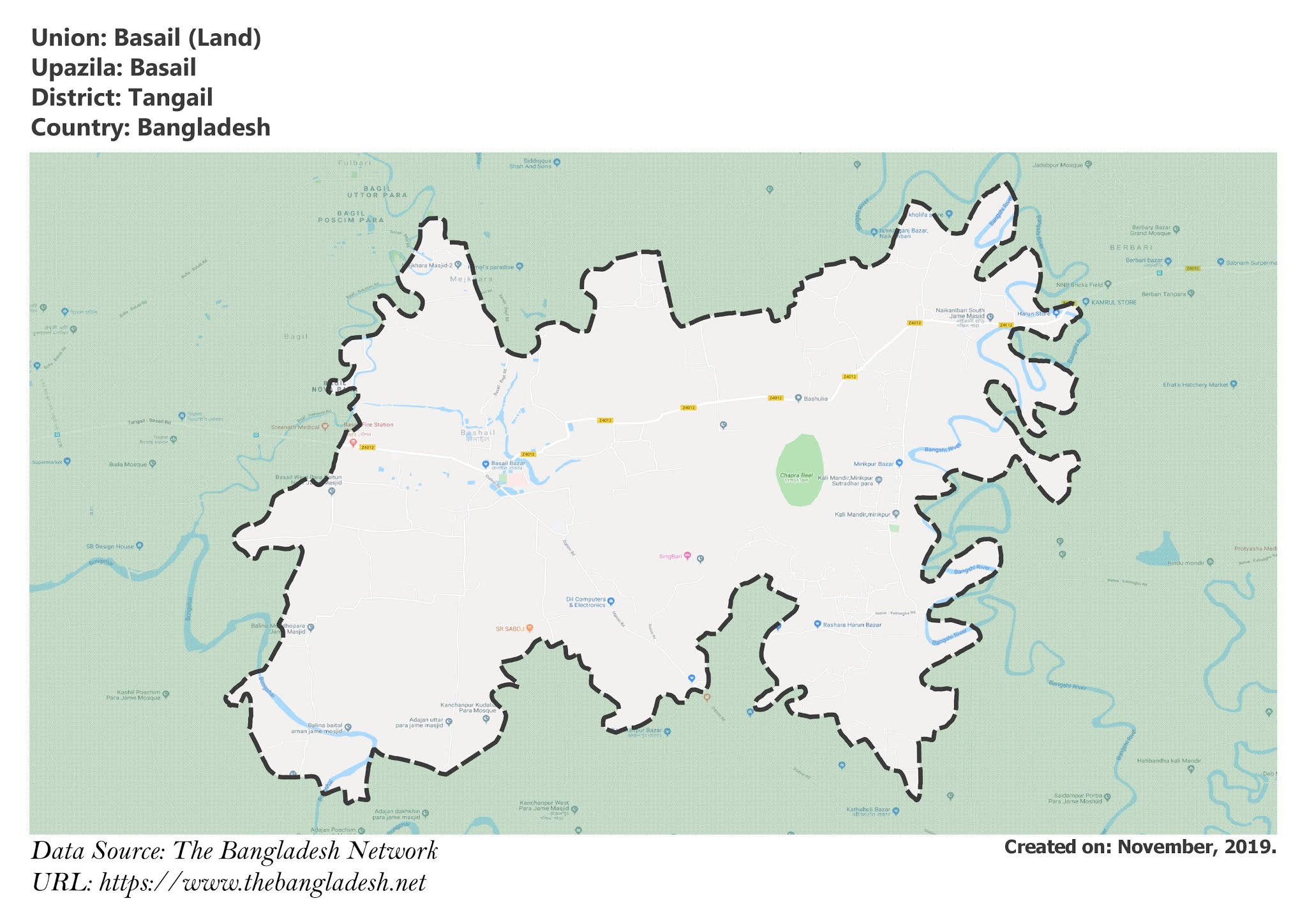 Map of Basail of Tangail, Bangladesh.