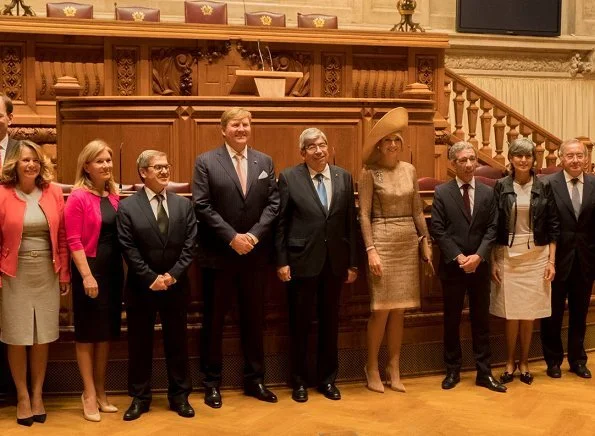 Queen Maxima wore a new Natan dress. Lisbon mayor Fernando Medina. President Marcelo Rebelo de Sousa