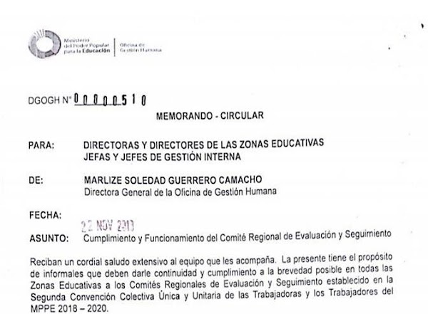 MEMORANDO - CIRCULAR 22/11/2018: ASUNTO: Cumplimiento y Funcionamiento del Comité Regional de Evaluación y Seguimiento MEMORANDO - CIRCULAR 22/11/2018: ASUNTO: Cumplimiento y Funcionamiento del Comité Regional de Evaluación y Seguimiento