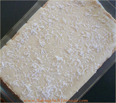 Chewy Orange Pineapple Bars: Ooey Gooey Orange Pineapple flavored bars in a shortbread crust with a crunchy toasted coconut topping | Recipe developed by www.BakingInATornado.com | #recipe #dessert 