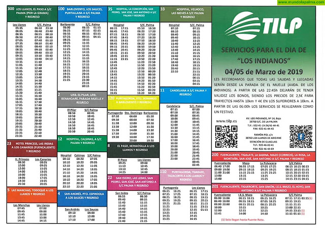 Horarios para el día de Los Indianos, el próximo lunes 4 de marzo