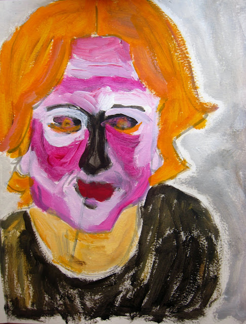 Retrato de hombre rosa y blanco con el pelo naranja, obra de EmeBeZeta