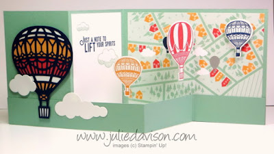 VIDEO: Lift Me Up Double Z Fold Card Tutorial: Floating Hot Air Balloons #stampinup www.juliedavison.com