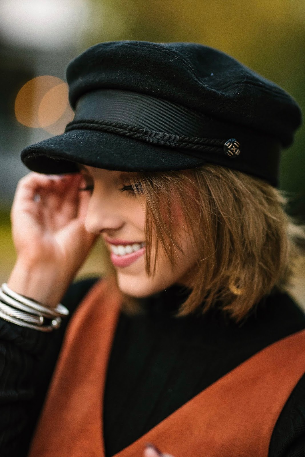 Brown & Black for Fall + How to style a Baker Boy Hat - Something Delightful Blog