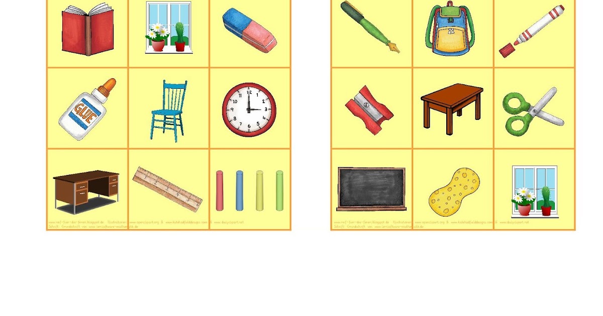 Reif Fur Die Ferien Englisch Bingo Zum Thema School Things And Classroom Things