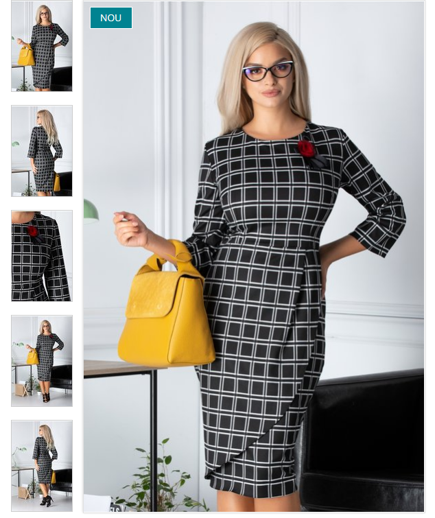 Rochie office marime mare neagra eleganta de zi Imprimeu in carouri albe Rochie office marime mare neagra eleganta de zi Imprimeu in carouri albe