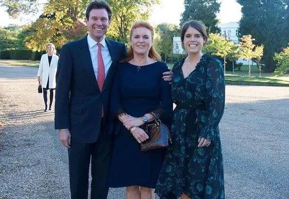 Princess Eugenie, Jack Brooksbank, Sarah Ferguson and Princess Beatrice. Princess Eugenie wore a floral dress by Erdem