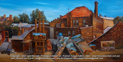Plein air oil painting of  Pyrmont Post Office by industrial heritage artist Jane Bennett