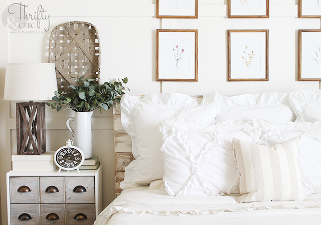 Favorite white ruffle euro shams. Best farmhouse pillows. Cottage pillows. Farmhouse bedroom decorating ideas. Neutral bedroom decor. White bedroom decor. Cottage bedroom decor