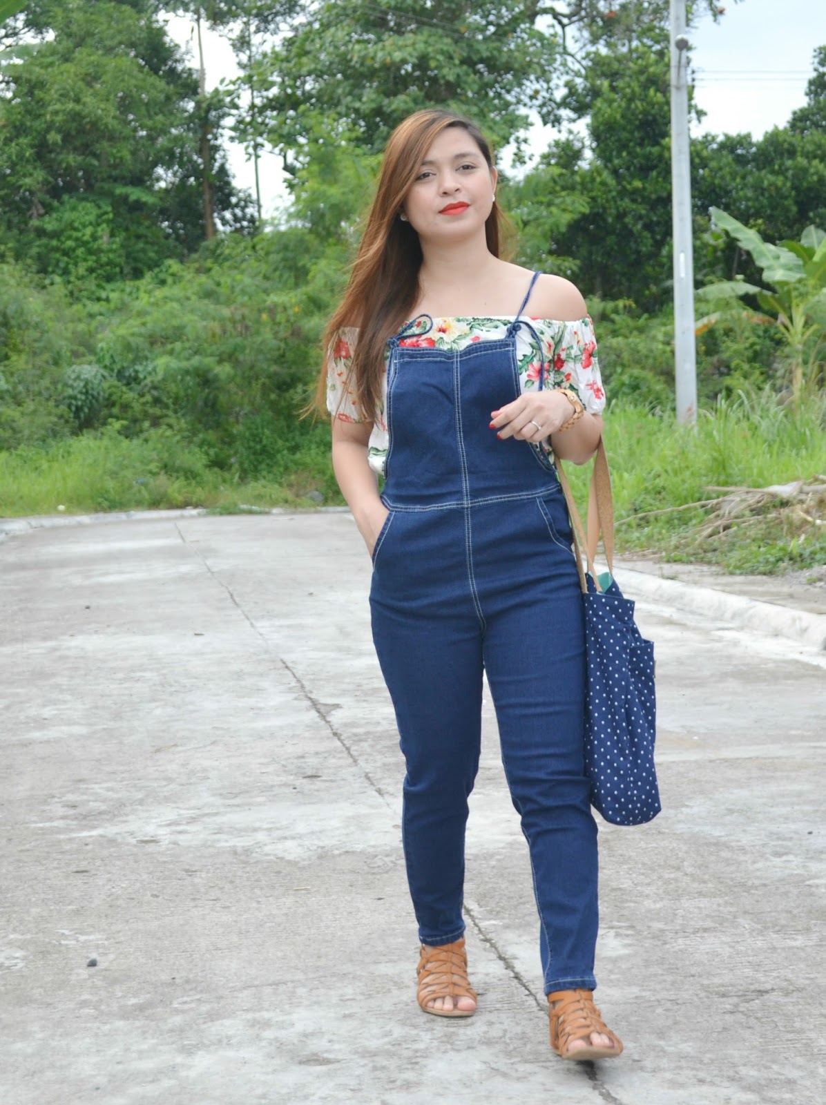 denim jumpsuit with boots