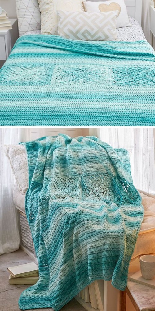 Pretty Squares in a Row Bed Throw - Free Pattern 