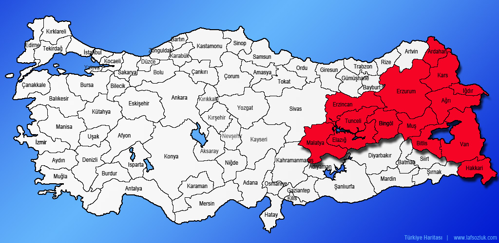 Doğu Anadolu Bölgesi İlleri ve Haritası - Laf Sözlük