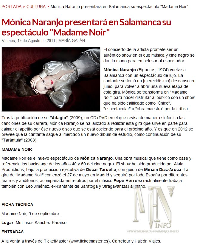 Mónica Naranjo presentará en Salamanca su espectáculo