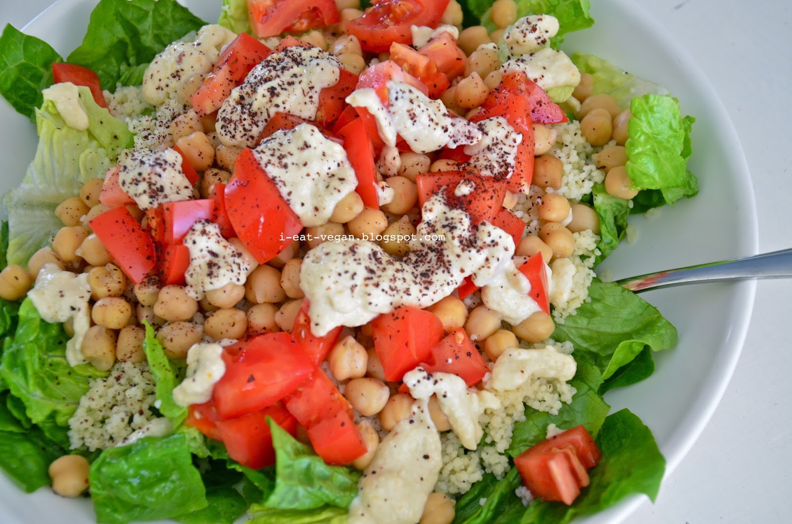 MOROCCANINSPIRED COUS COUS + CHICKPEA SALAD W/ CREAMY VEGAN PRESERVED