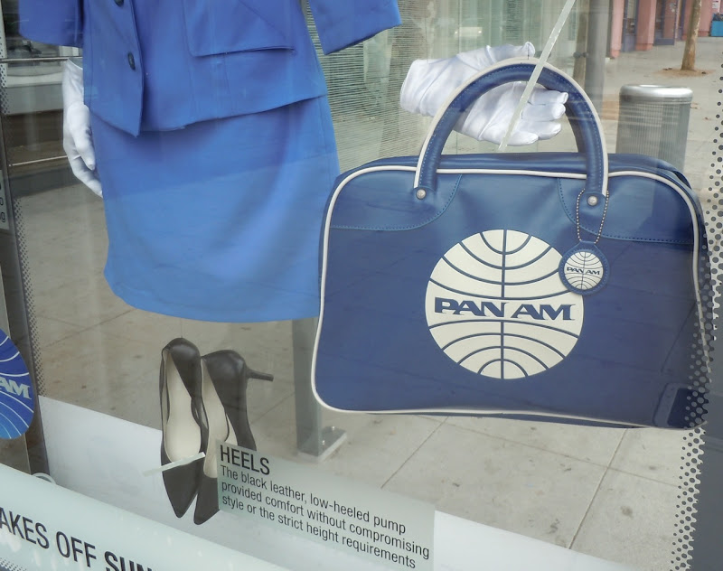Pan Am flight bag bus shelter