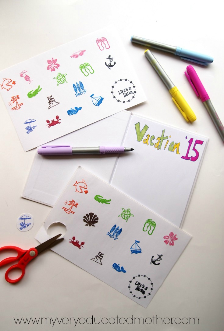 Make your own stickers for a vacation journal using PSA Essentials Peel & Stick Stamps. 