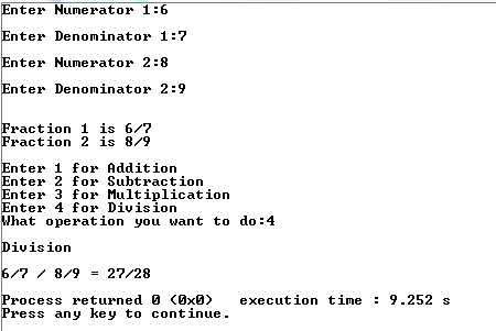 C++ | Program That can Add, subtract, multiply and divide fraction and ...