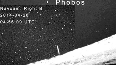Navcam On Phobos shows a UFO in the shape of a tube or cigar.