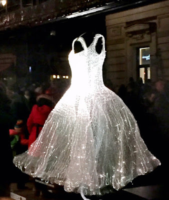 The gorgeous light changing dress at the Liberty of London Store for the London Lumiere Light Show 