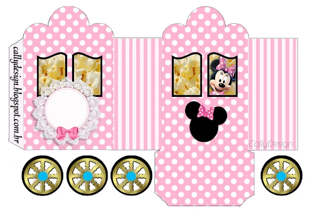 Minnie with Pink Stripes: Princess Carriage Shaped Free Printable Box 