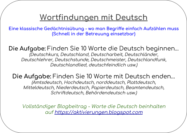 Aktivierungen Soziale Betreuung Worte Die Deutsch Beinhalten