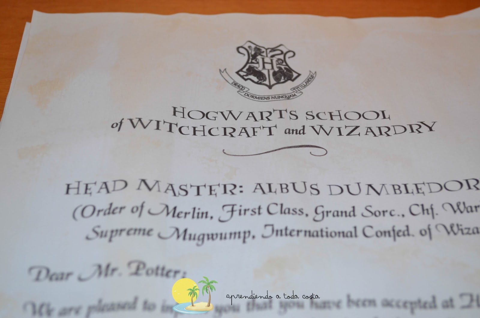Aprendiendo a toda costa: DIY Carta de Hogwarts