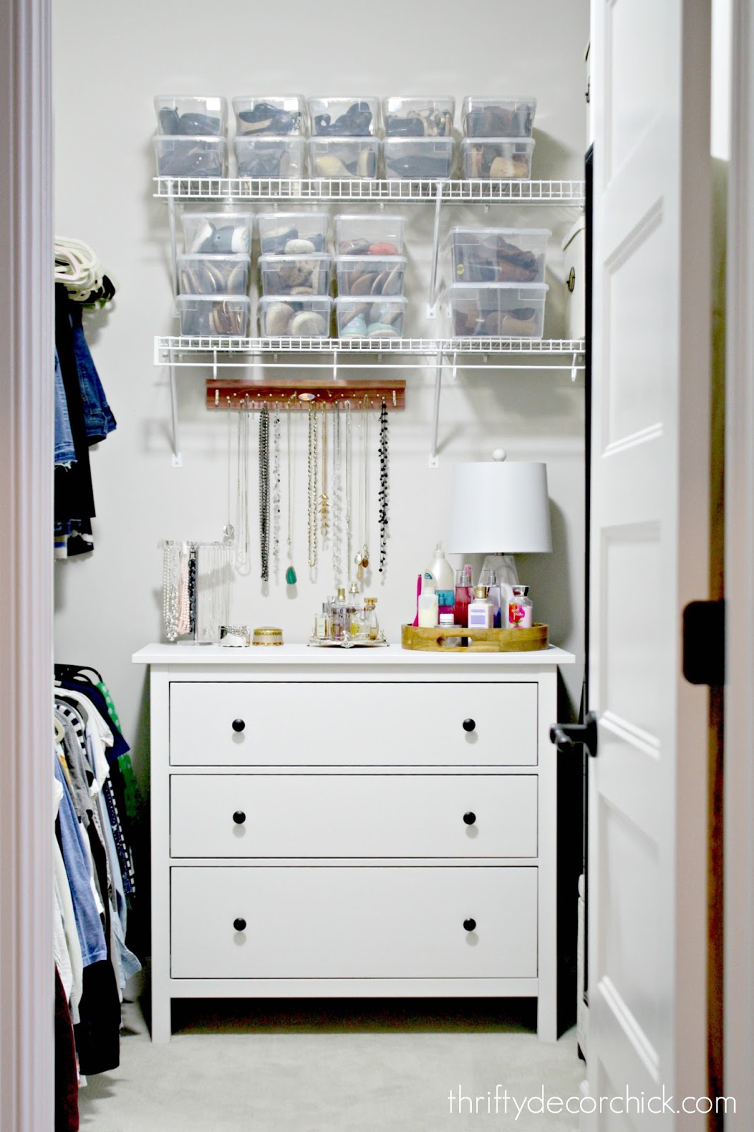 Ideas for jewelry and shoe storage in closet
