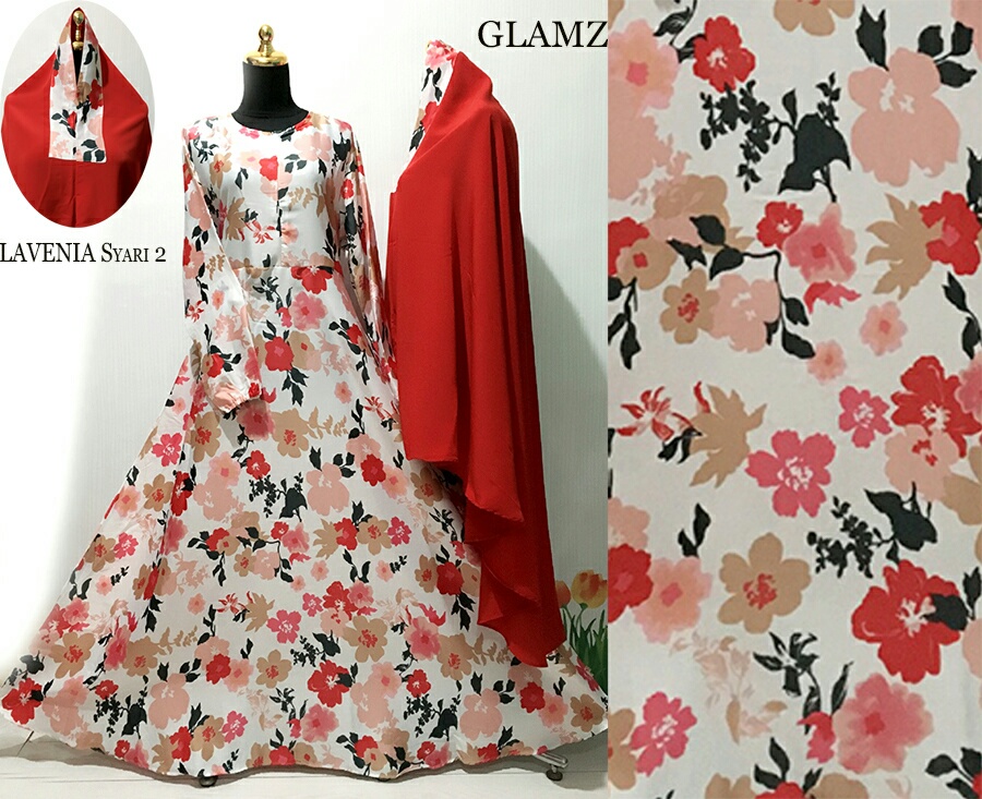 baju syari pernikahan motif bunga