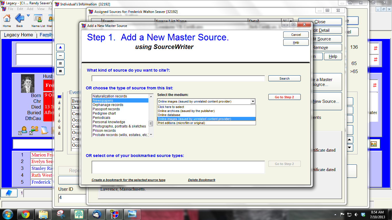 on the add a new master source screen i scrolled down the left hand list of the types of sources and chose newspapers which opened the select a