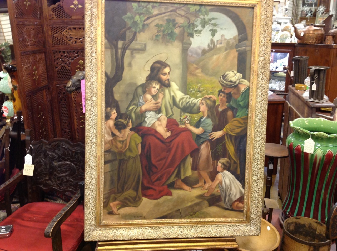 Art Gallery Antique Painting Classic Oil on Canvas by A. Lorenz, Art Gallery